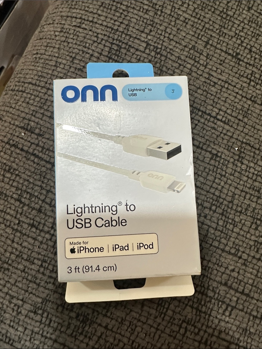 onn Lightning to USB Cable — white , 3 ft — Charging & Data Sync